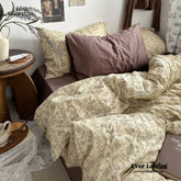Vintage Inspired Dark Floral Bedding Set - Brown Yellow